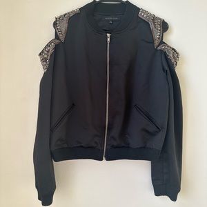 Endless Rose - Sequin Sleeve Bomber Jacket - Black